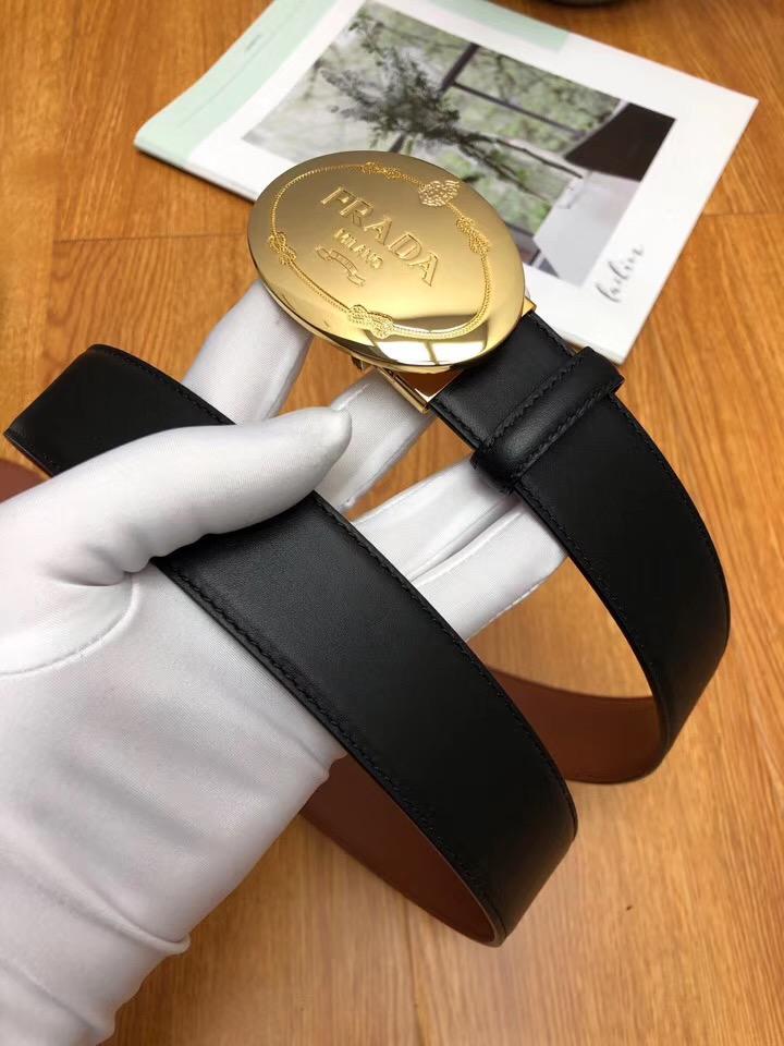 Thắt lưng nam Prada siêu cấp mặt gold hình elip 