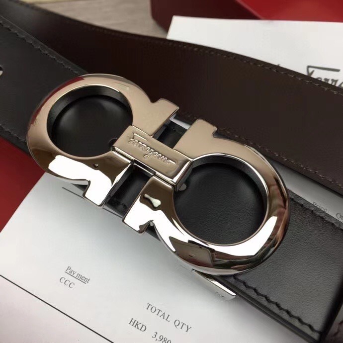 Thắt lưng nam Salvatore Ferragamo siêu cấp da trơn mặt khóa trắng bóng TLF37