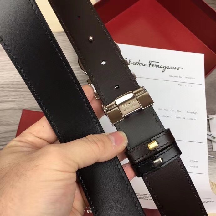 Thắt lưng nam Salvatore Ferragamo siêu cấp da trơn mặt khóa trắng bóng TLF37