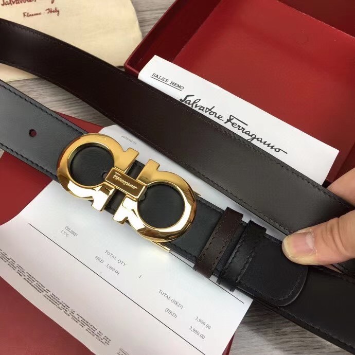 Thắt lưng nam Salvatore Ferragamo siêu cấp da trơn mặt khóa vàng bóng TLF36