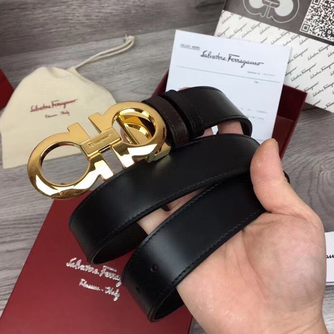 Thắt lưng nam Salvatore Ferragamo siêu cấp da trơn mặt khóa vàng bóng TLF36