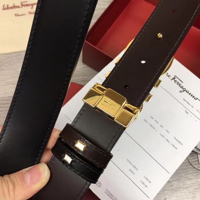 Thắt lưng nam Salvatore Ferragamo siêu cấp da trơn mặt khóa vàng bóng TLF36