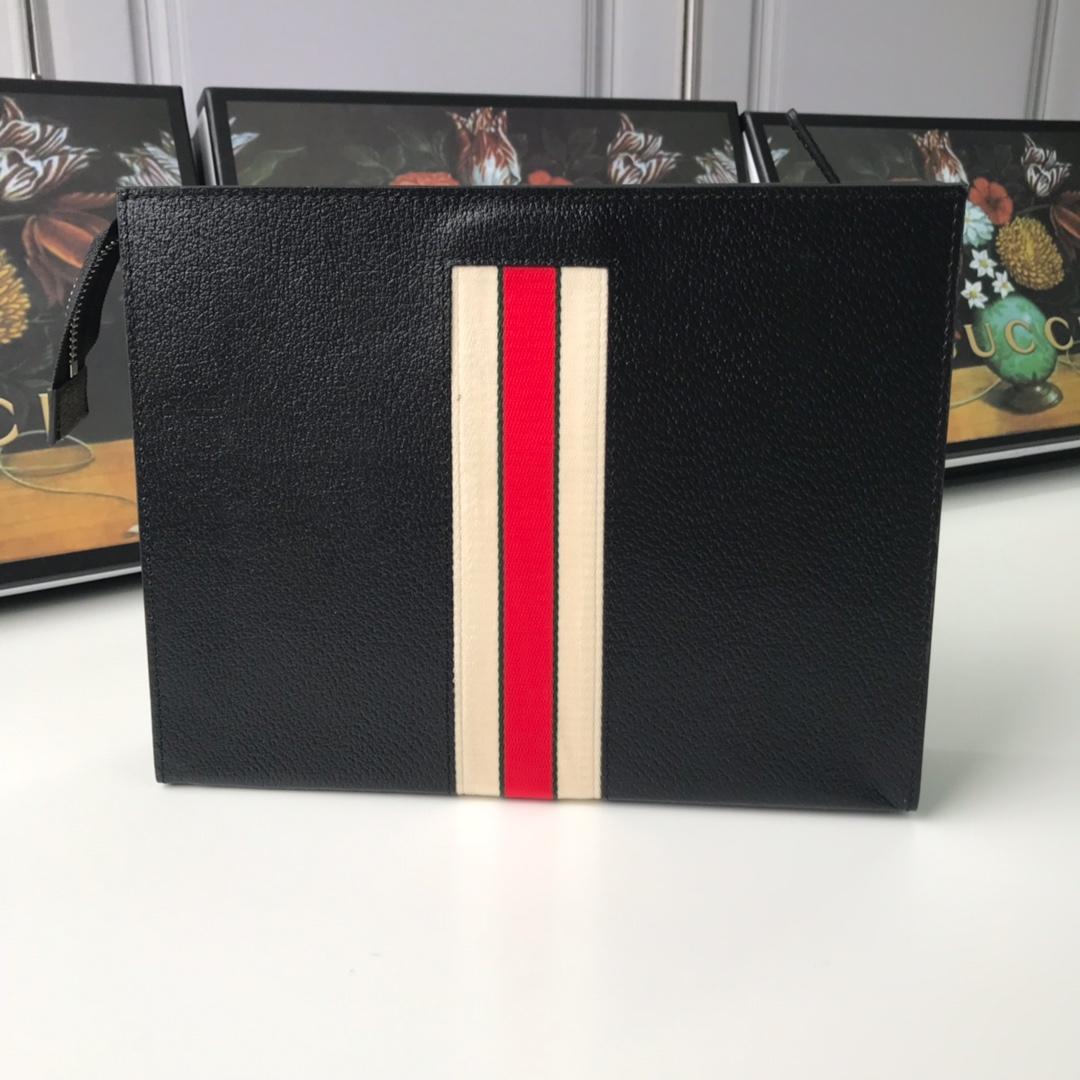 Ví nam Gucci siêu cấp cầm tay da nhăn họa tiết chữ đỏ