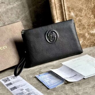 Ví nam Gucci siêu cấp cầm tay da nhăn họa tiết chữ G