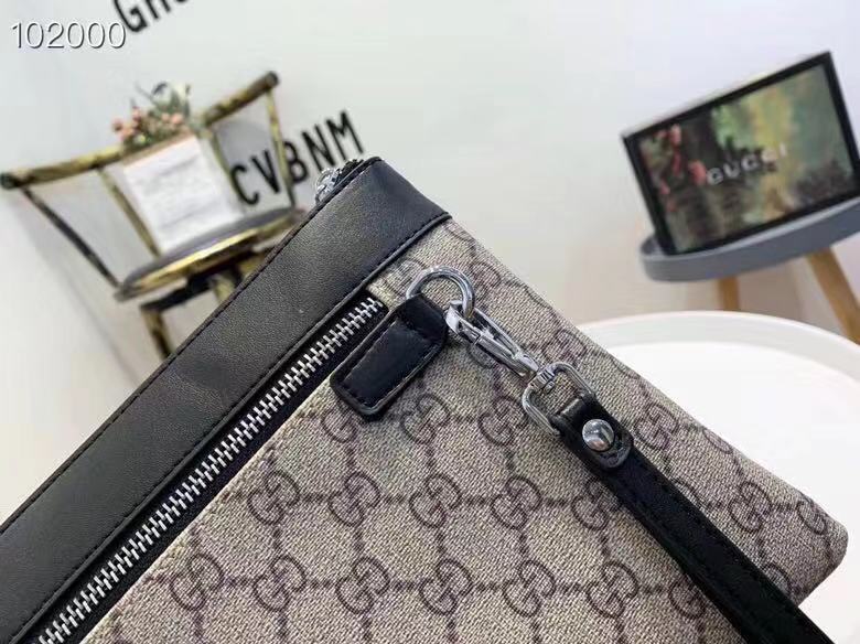 Ví nam Gucci siêu cấp cầm tay họa tiết logo nâu viền đen 