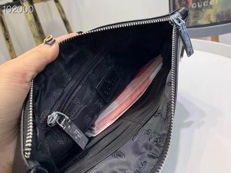 Ví nam Gucci siêu cấp cầm tay họa tiết logo nâu viền đen 