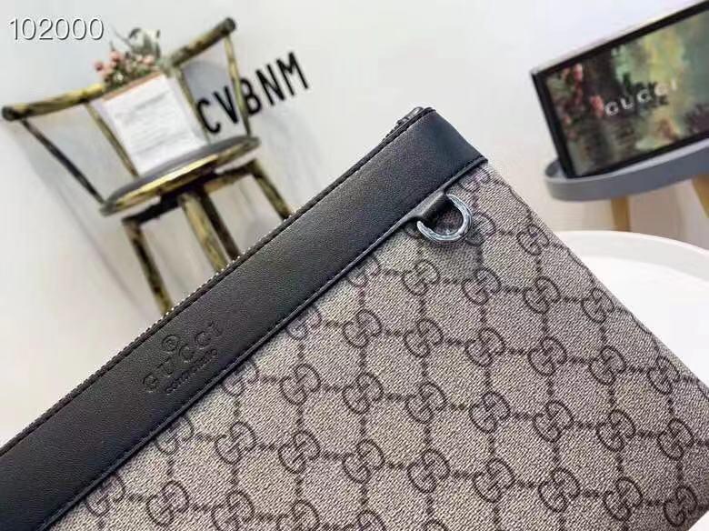 Ví nam Gucci siêu cấp cầm tay họa tiết logo nâu viền đen 