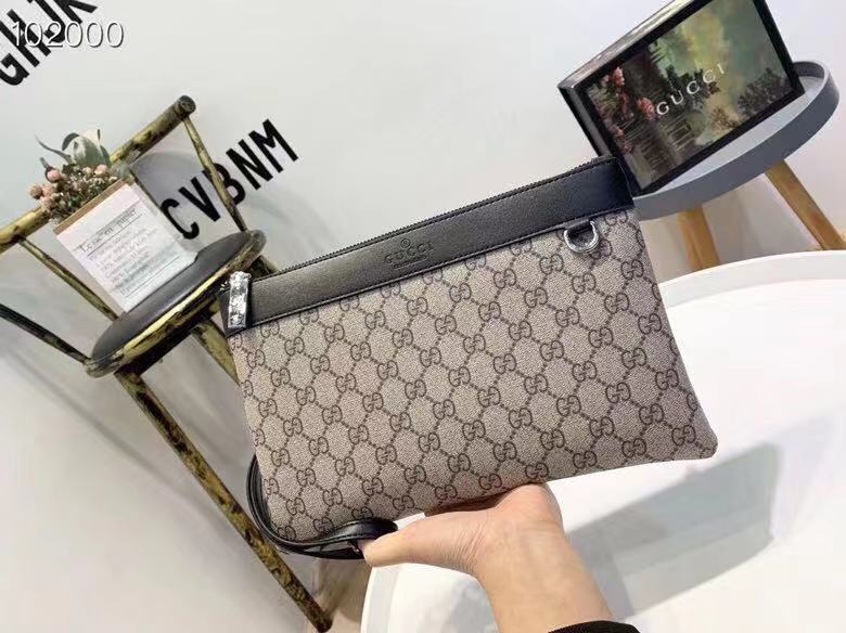 Ví nam Gucci siêu cấp cầm tay họa tiết logo nâu viền đen 