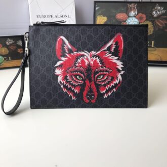 Ví nam Gucci siêu cấp cầm tay xanh đen họa tiết sói