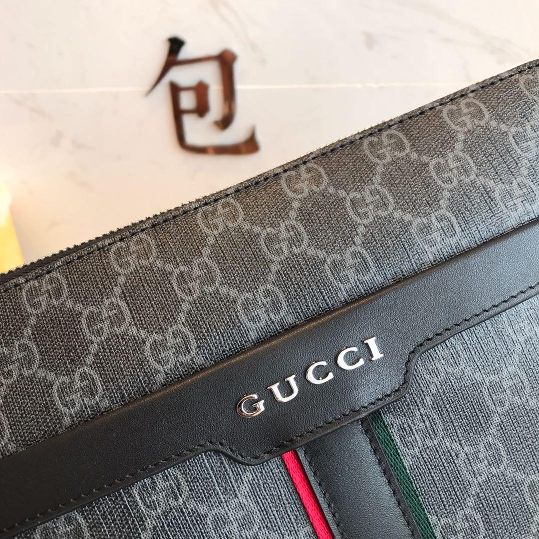 Ví nam Gucci siêu cấp cầm tay xanh viền đỏ họa tiết logo 