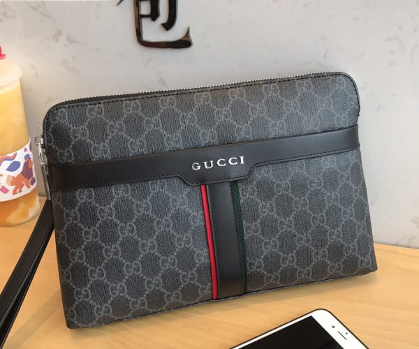 Ví nam Gucci siêu cấp cầm tay xanh viền đỏ họa tiết logo
