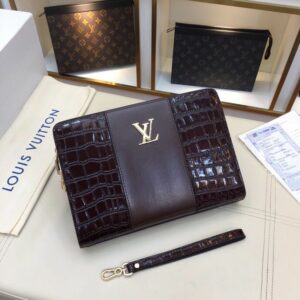 Ví nam Louis Vuitton siêu cấp cầm tay họa tiết da vân cá sấu màu nâu VNLV22