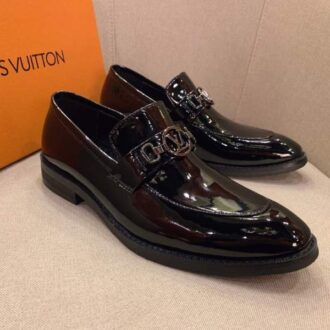 Giày lười Louis Vuitton siêu cấp da đen bóng