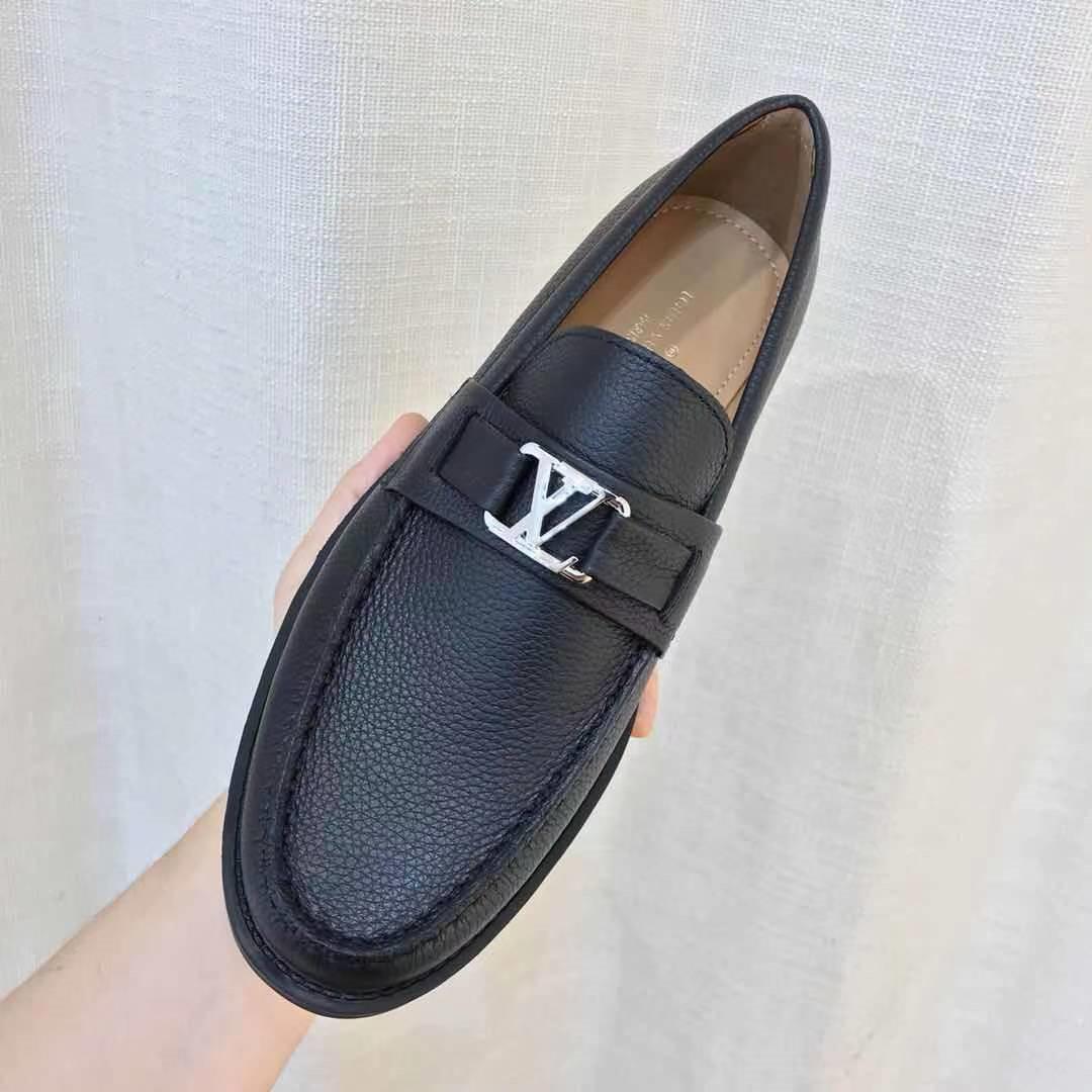 Giày lười Louis Vuitton like au đế cao da nhăn mũi nhọn GLLV69