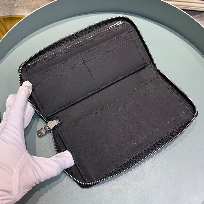 Ví nam Louis Vuitton like au khoá kéo da nhăn viền chỉ trắng VNLV29