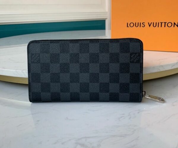 Ví nam Louis Vuitton like au khóa kéo họa tiết caro đen VNLV32