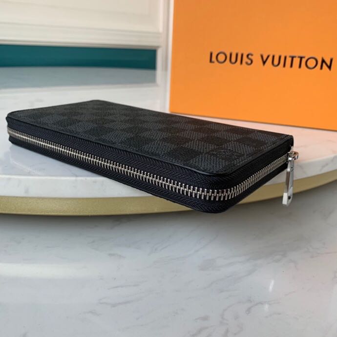 Ví nam Louis Vuitton like au khóa kéo họa tiết caro đen VNLV32