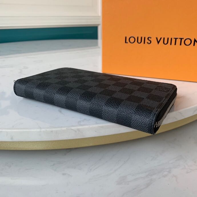 Ví nam Louis Vuitton like au khóa kéo họa tiết caro đen VNLV32