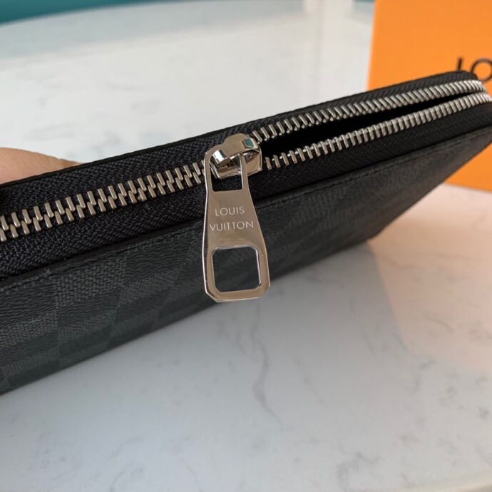 Ví nam Louis Vuitton like au khóa kéo họa tiết caro đen VNLV32