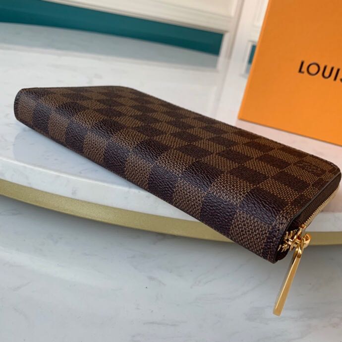 Ví nam Louis Vuitton like au khóa kéo họa tiết caro nâu VNLV37