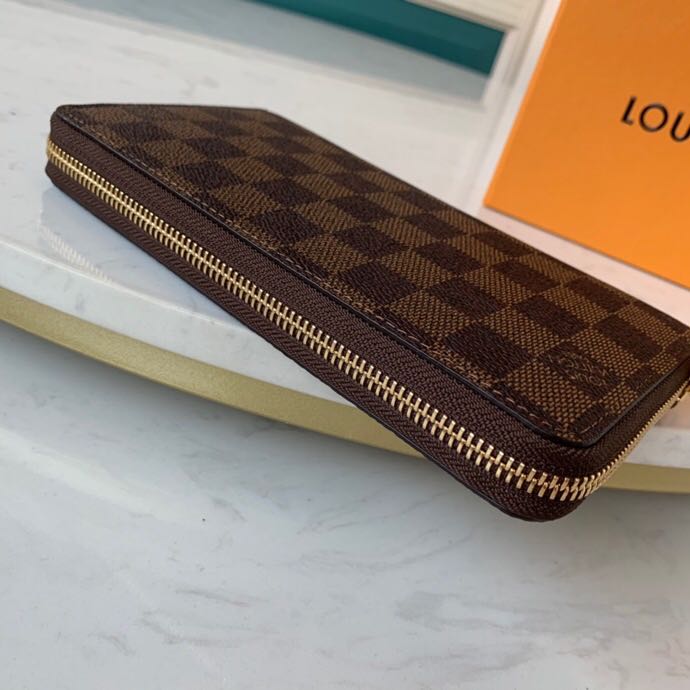 Ví nam Louis Vuitton like au khóa kéo họa tiết caro nâu VNLV37