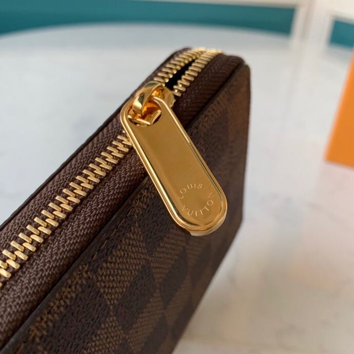 Ví nam Louis Vuitton like au khóa kéo họa tiết caro nâu VNLV37