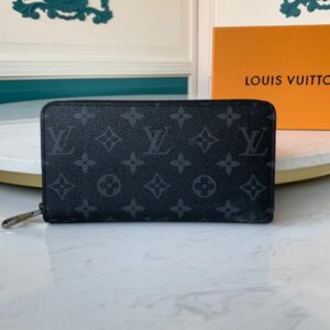 Ví nam Louis Vuitton like au khóa kéo họa tiết hoa đen VNLV40