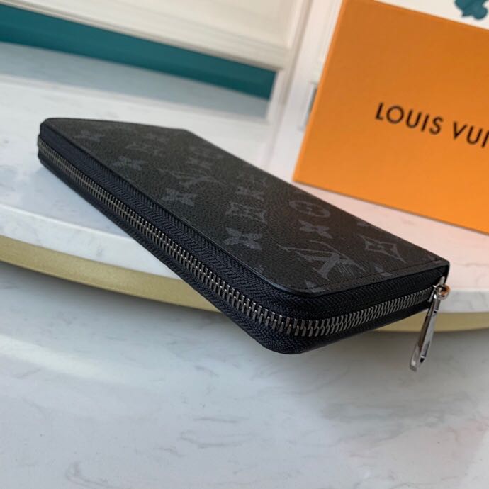 Ví nam Louis Vuitton like au khóa kéo họa tiết hoa đen VNLV40
