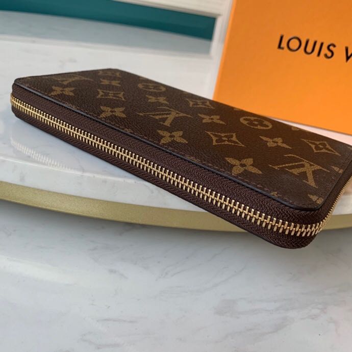 Ví nam Louis Vuitton like au khóa kéo họa tiết hoa nâu VNLV35