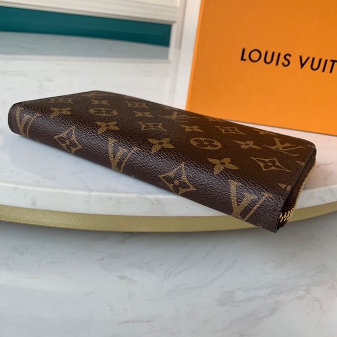 Ví nam Louis Vuitton like au khóa kéo họa tiết hoa nâu VNLV35