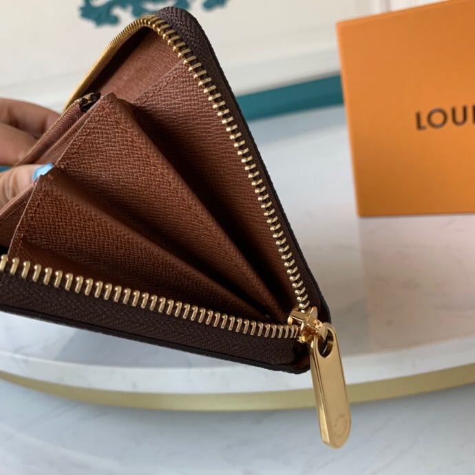 Ví nam Louis Vuitton like au khóa kéo họa tiết hoa nâu VNLV35