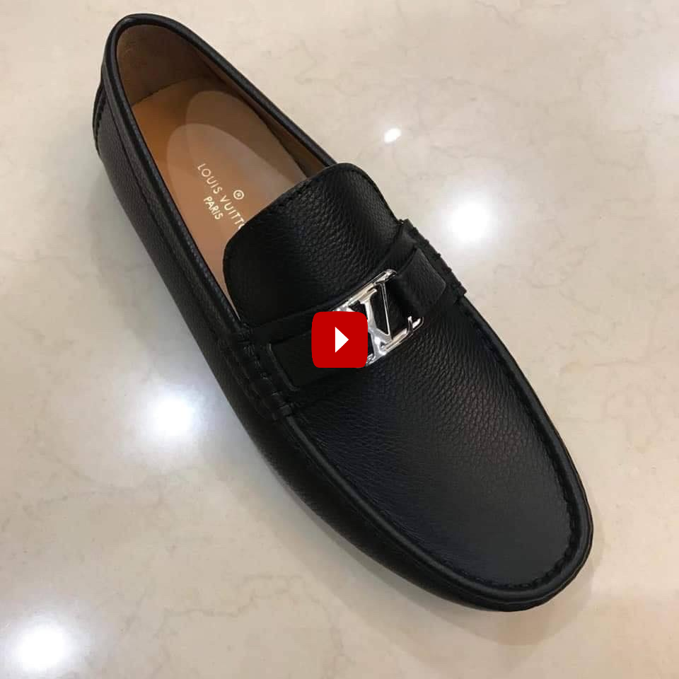 Giày lười Louis Vuitton da nhăn màu đen GLLV07