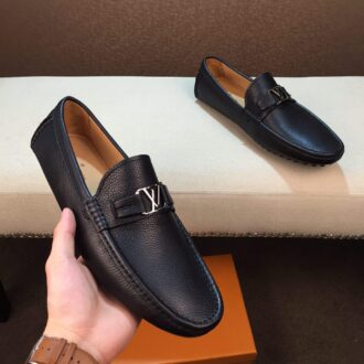 Giày lười Louis Vuitton da nhăn màu đen GLLV07