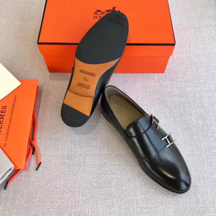 Giày lười Hermes siêu cấp mặt khóa logo lệch màu đen