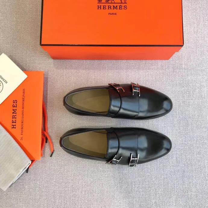 Giày lười Hermes siêu cấp mặt khóa logo lệch màu đen