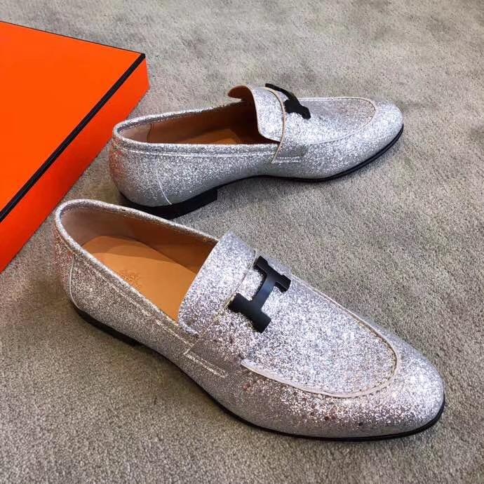 Giày lười Hermes siêu cấp mặt khóa logo màu nhũ bạc