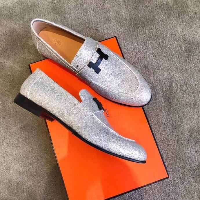 Giày lười Hermes siêu cấp mặt khóa logo màu nhũ bạc