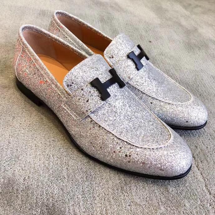 Giày lười Hermes siêu cấp mặt khóa logo màu nhũ bạc