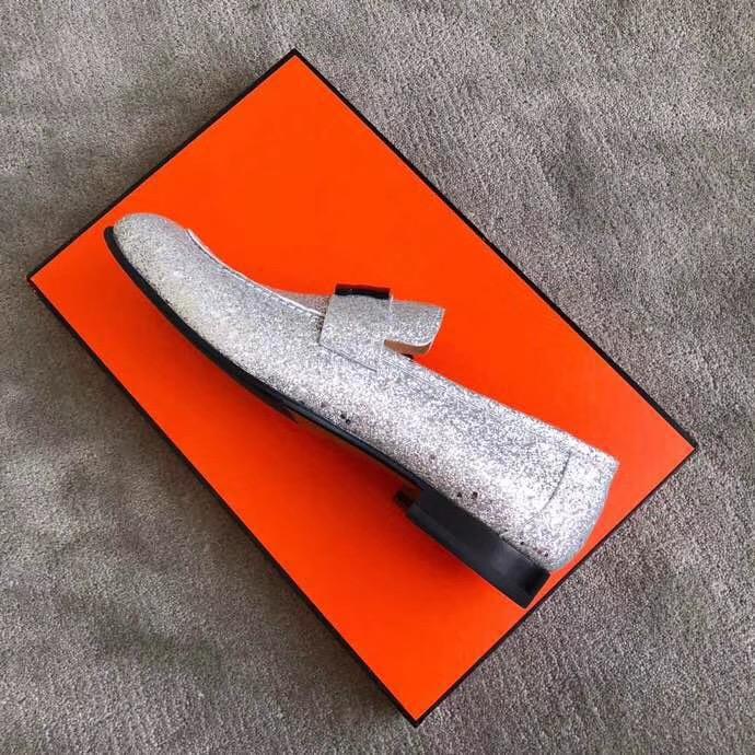 Giày lười Hermes siêu cấp mặt khóa logo màu nhũ bạc