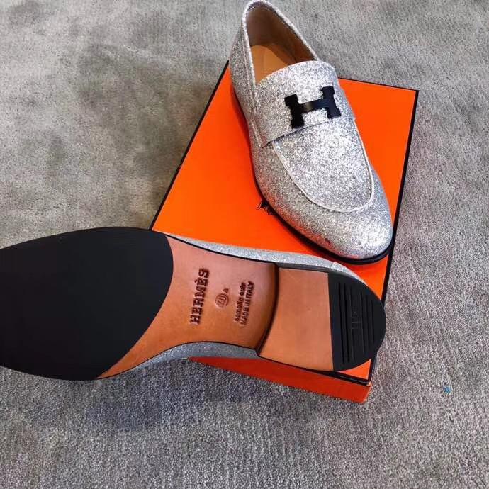Giày lười Hermes siêu cấp mặt khóa logo màu nhũ bạc