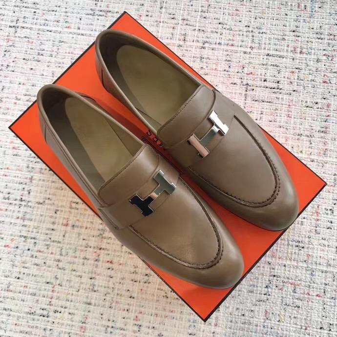 Giày lười Hermes siêu cấp mặt khóa logo màu xám