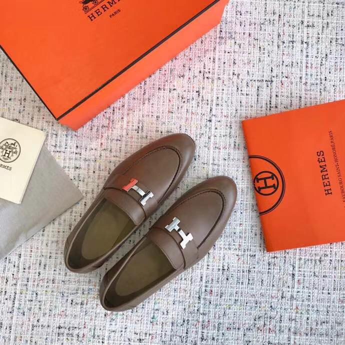 Giày lười Hermes siêu cấp mặt khóa logo màu xám