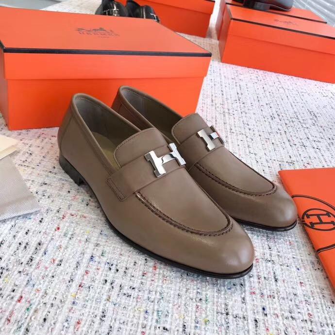 Giày lười Hermes siêu cấp mặt khóa logo màu xám