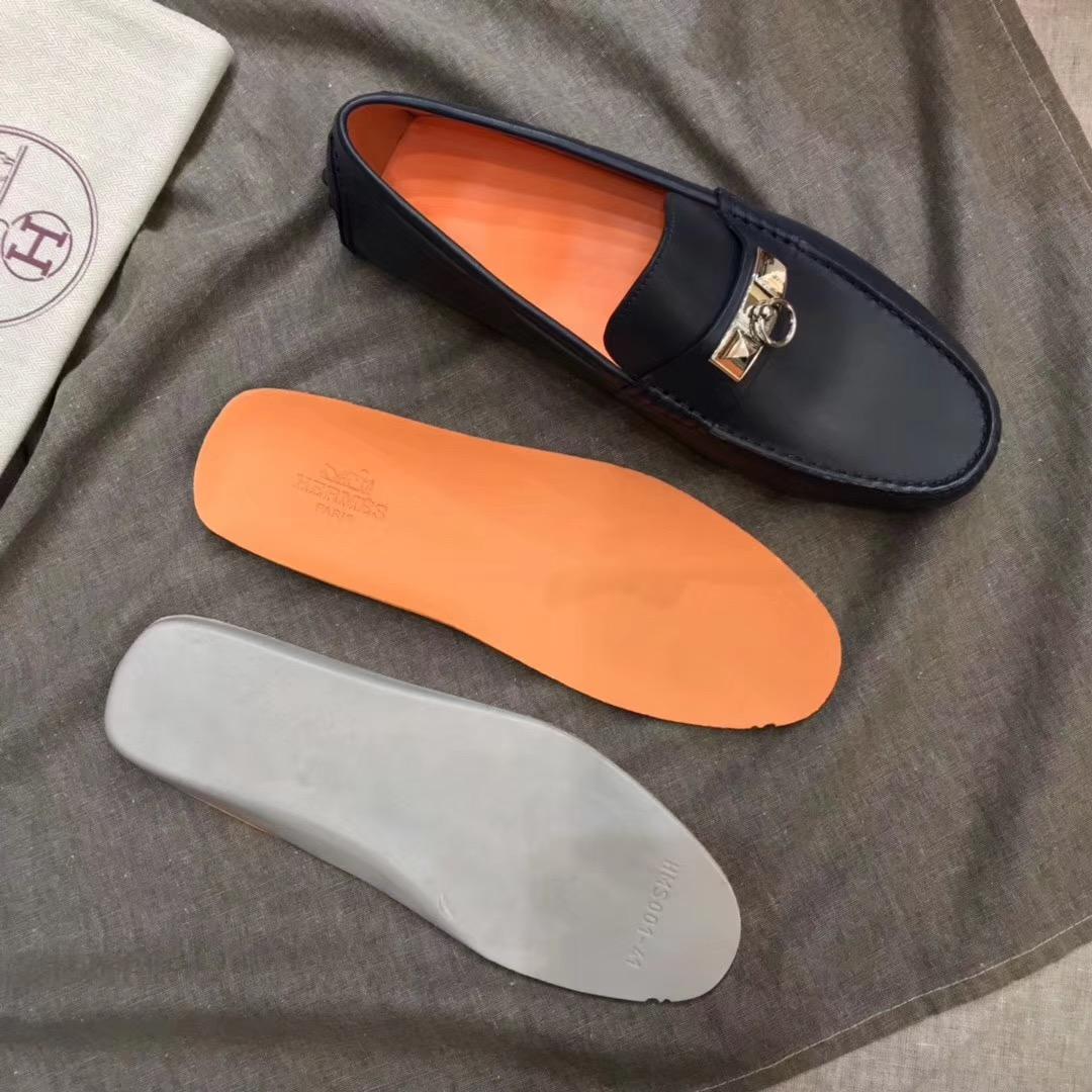 Giày lười Hermes siêu cấp da trơn họa tiết móc khóa