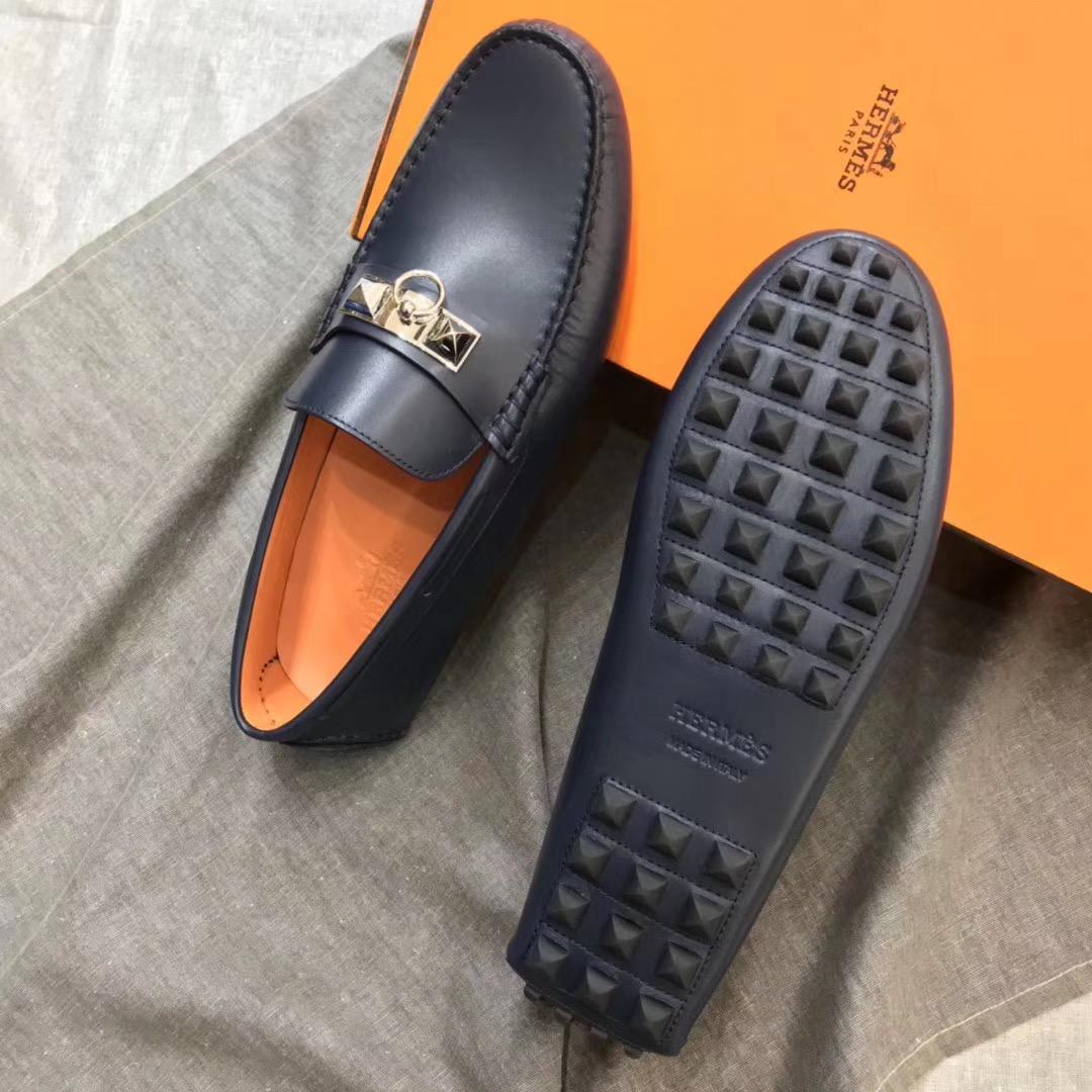 Giày lười Hermes siêu cấp da trơn họa tiết móc khóa