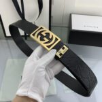 Thắt lưng nam Gucci họa tiết logo mặt khóa vuông màu vàng TLGC68