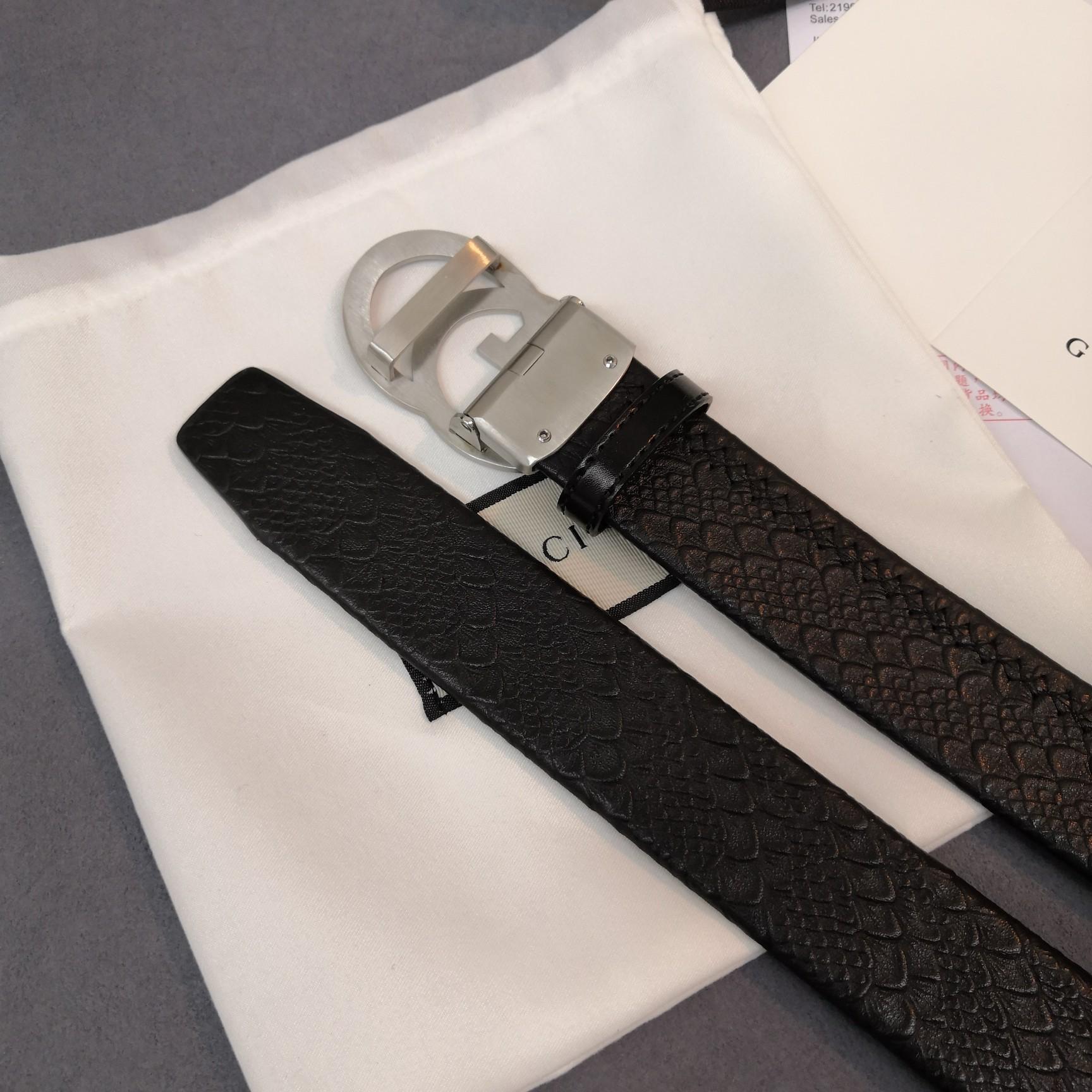 Thắt lưng nam Gucci khóa chữ G kép họa tiết da dập vân TLGC65