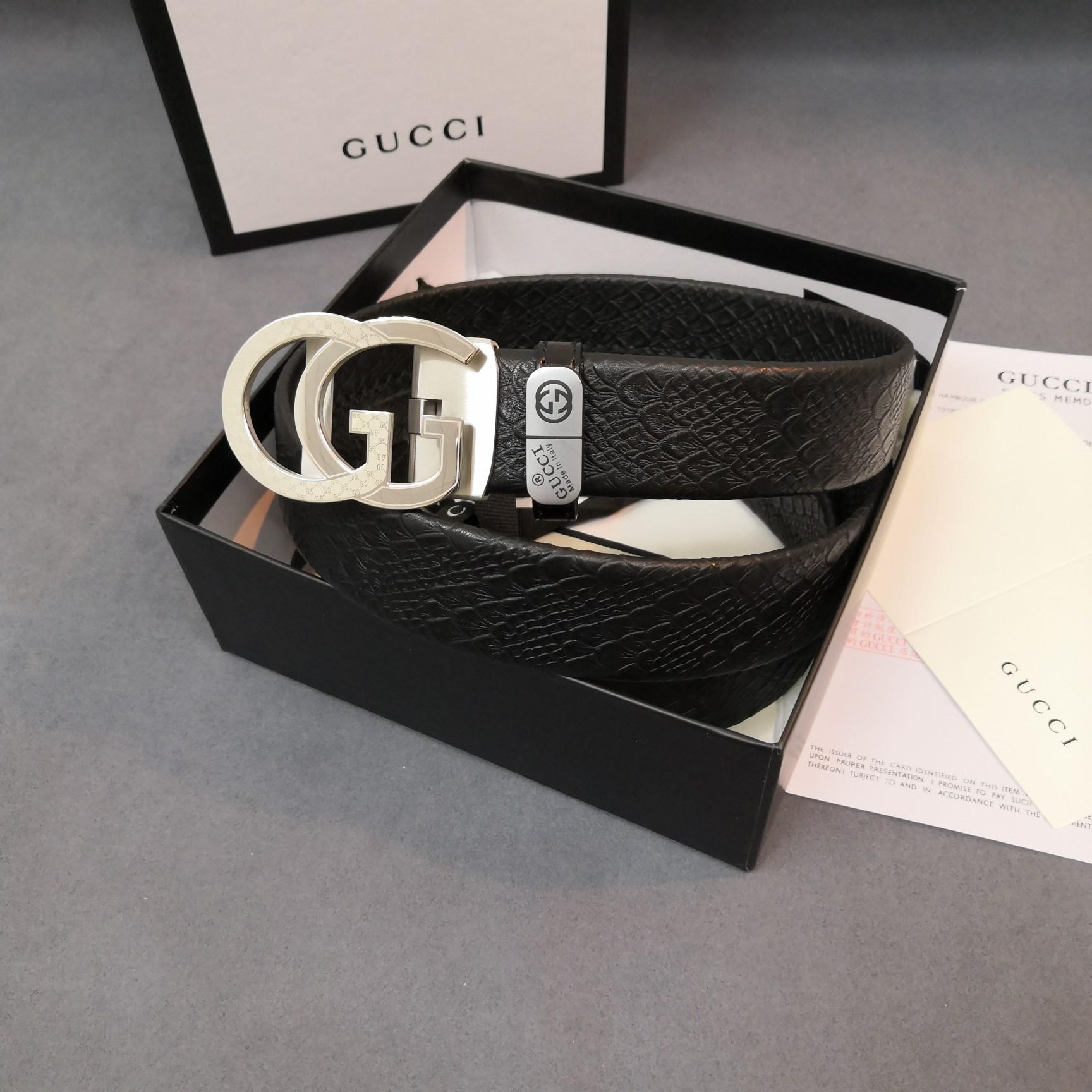 Thắt lưng nam Gucci khóa chữ G kép họa tiết da dập vân TLGC65