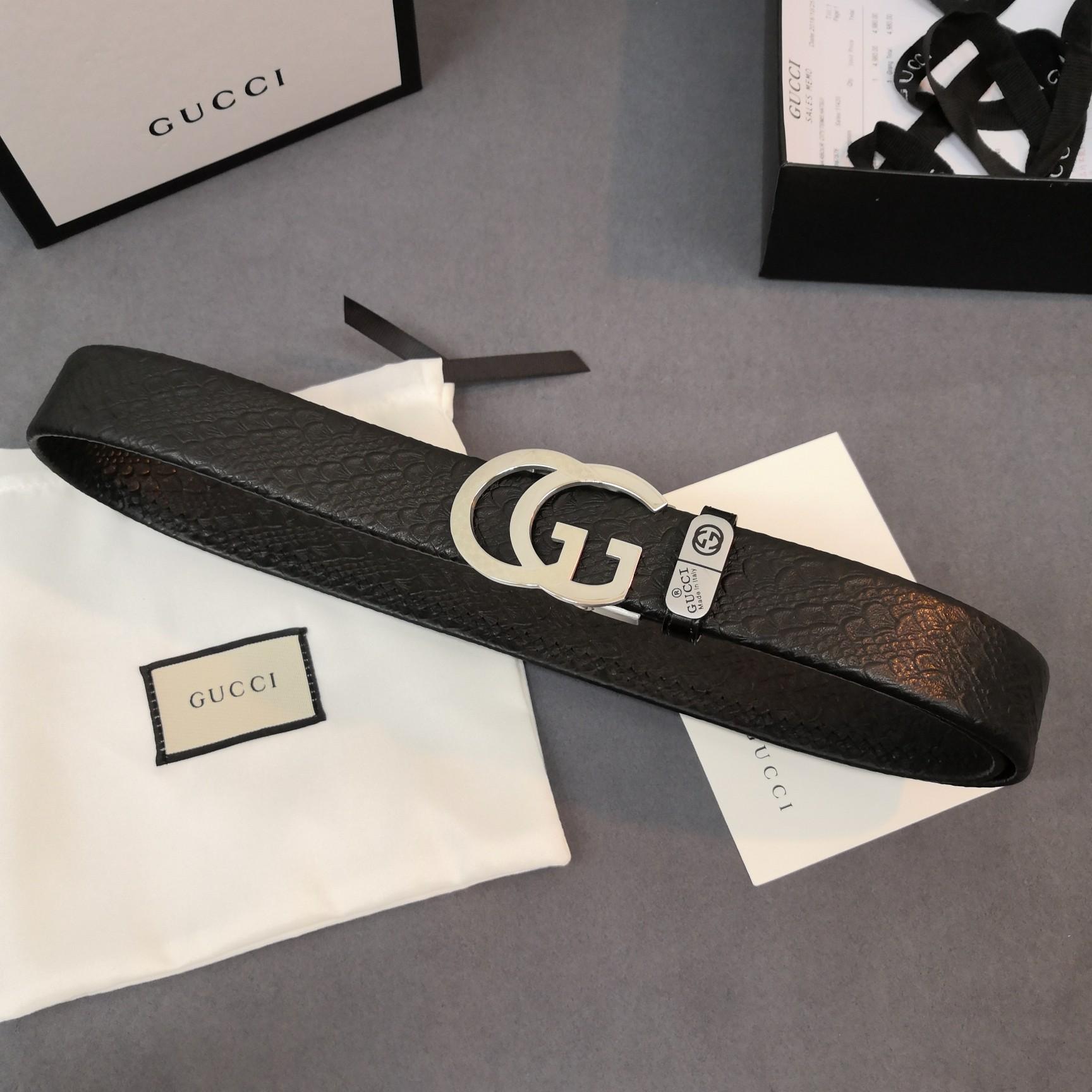 Thắt lưng nam Gucci khóa chữ G kép họa tiết da dập vân TLGC65