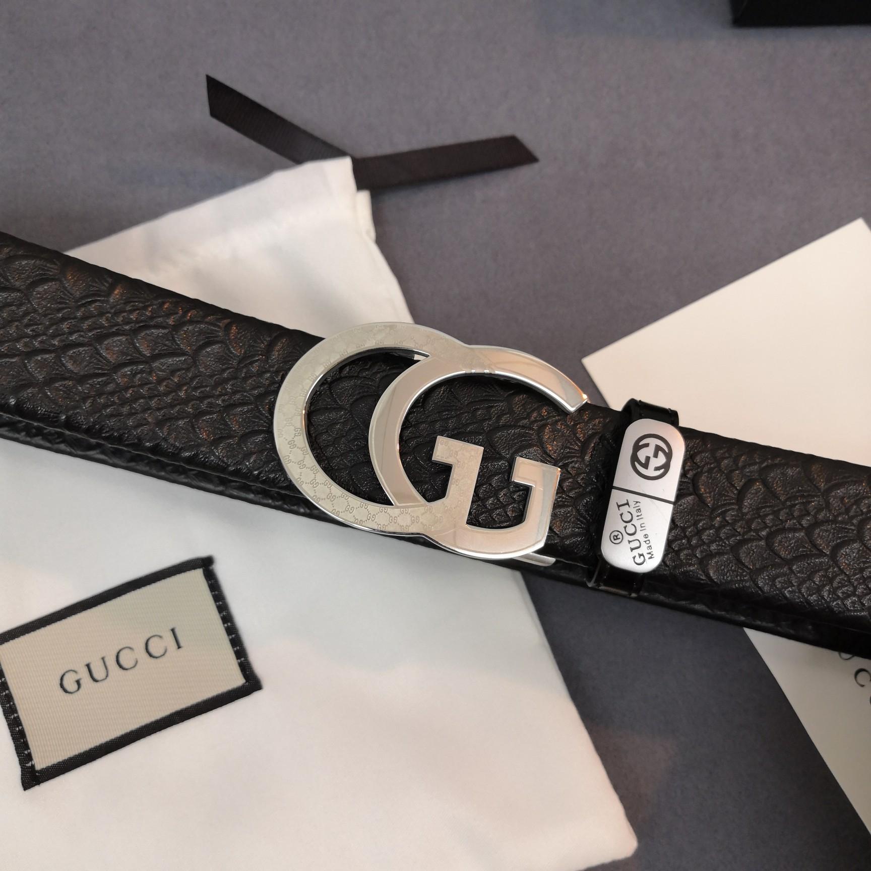 Thắt lưng nam Gucci khóa chữ G kép họa tiết da dập vân TLGC65